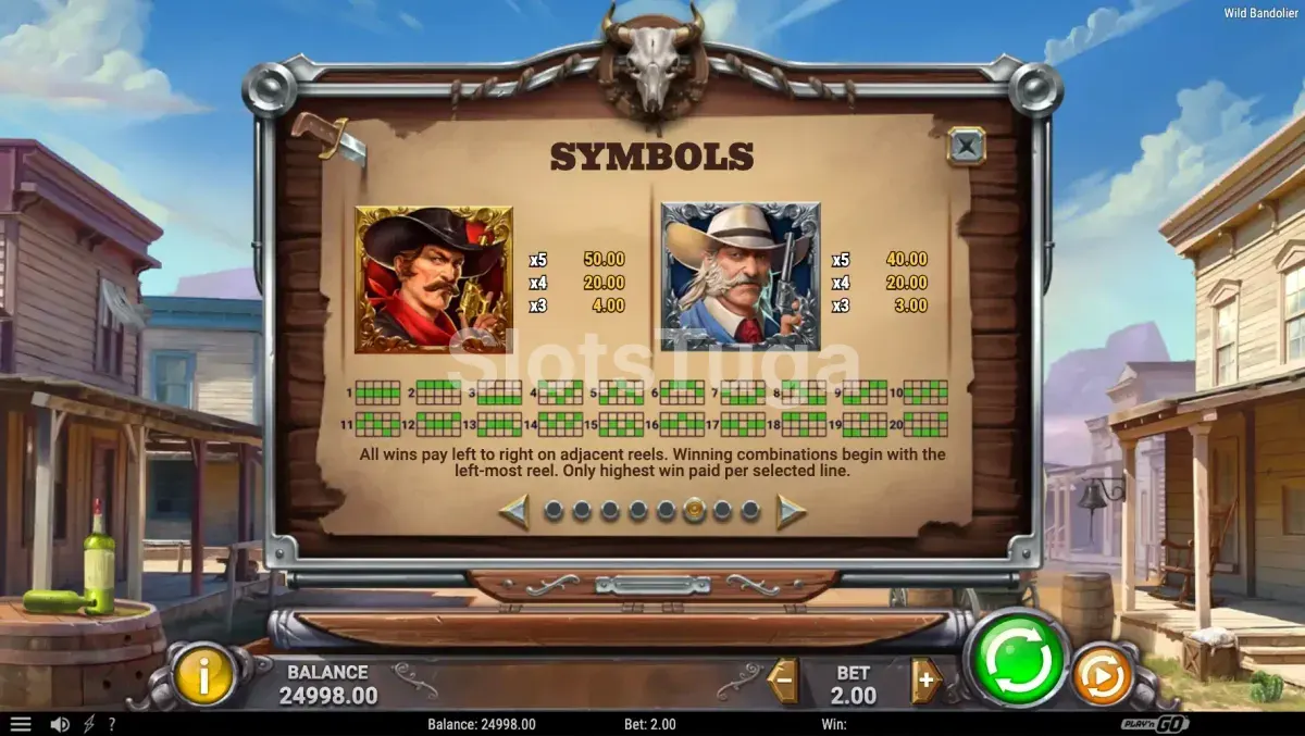 Tabela de pagamentos da slot Wild Bandolier