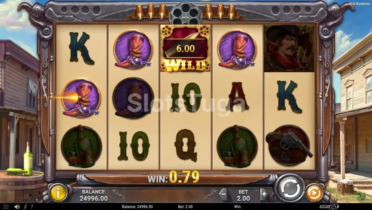 Segunda visão do jogo base Wild Bandolier com símbolos em ação