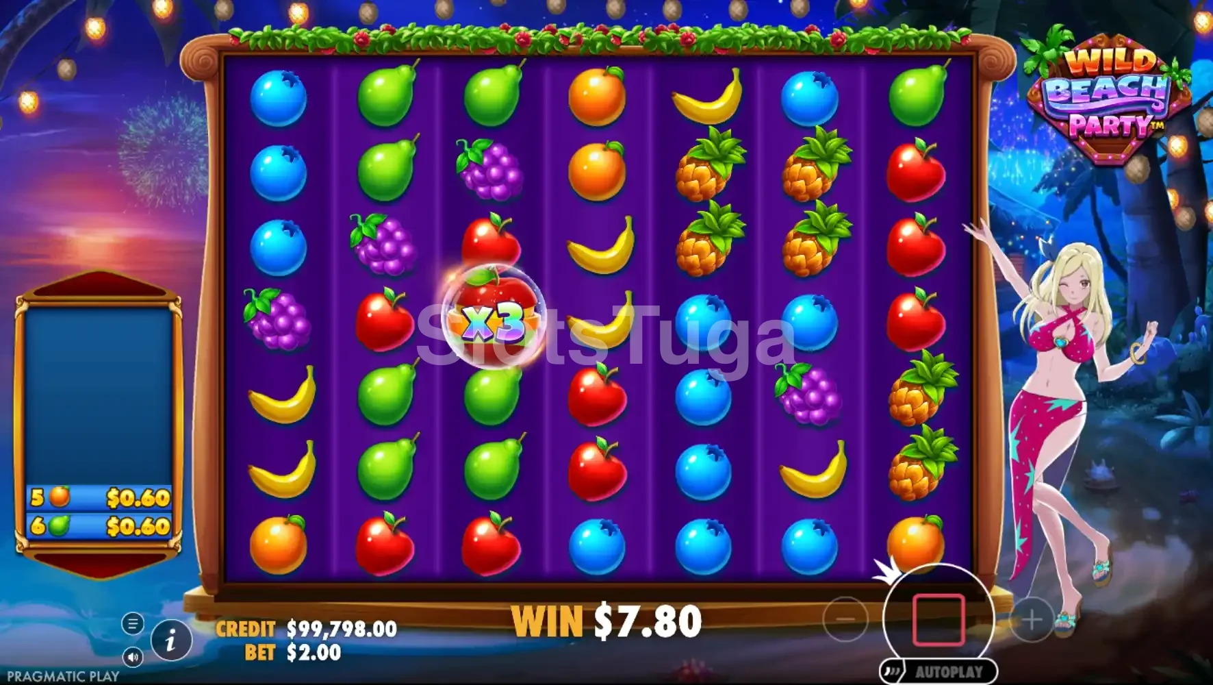 Rodada de free spins da Wild Beach Party com wild multipliers ativados