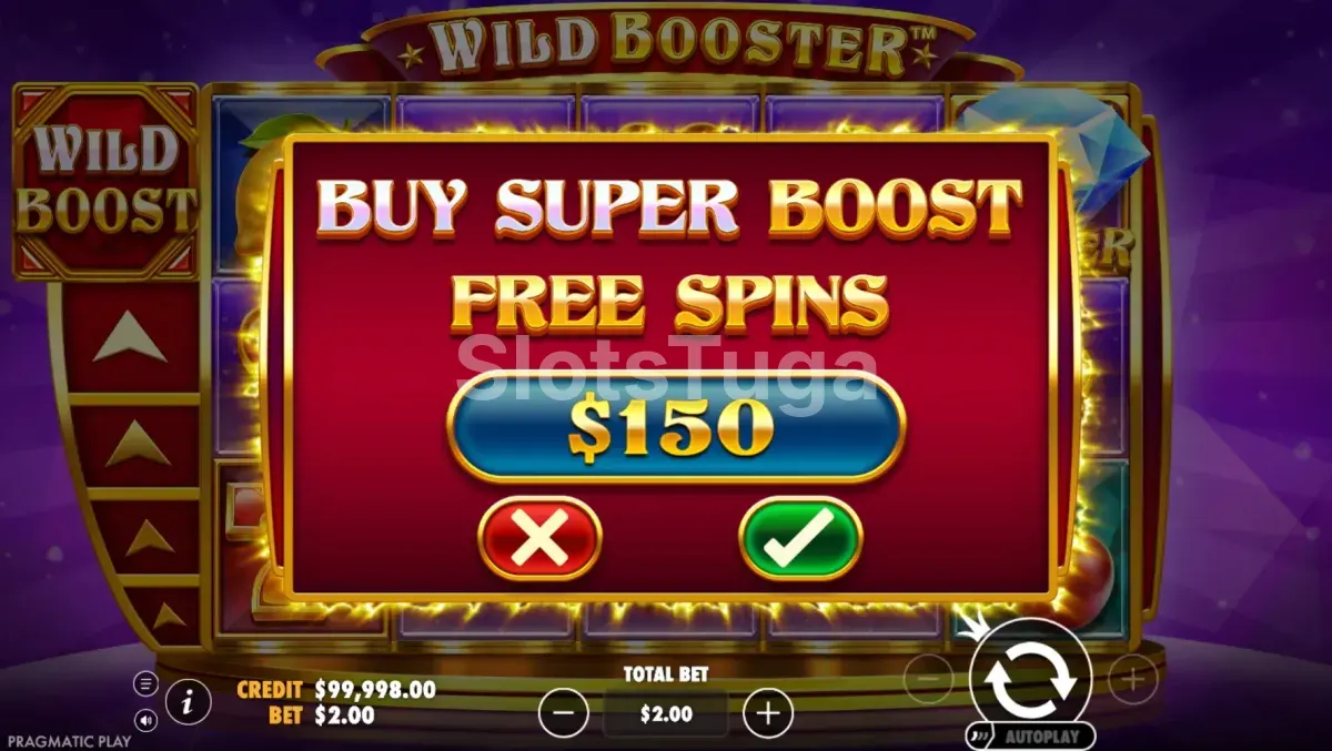 Tela de compra de bônus do Wild Booster com opções disponíveis