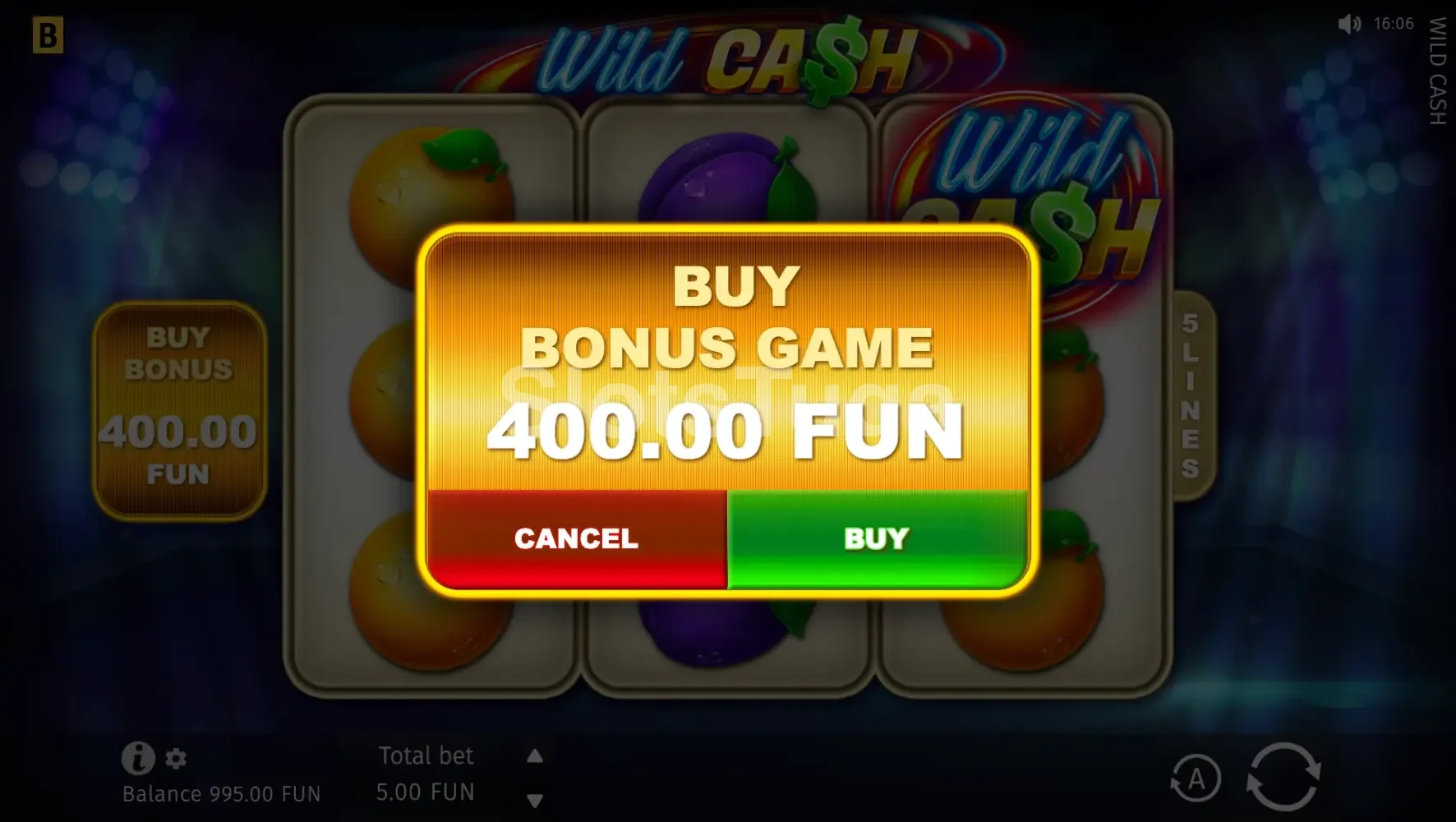 Função de compra de bônus disponível na Wild Cash da BGaming