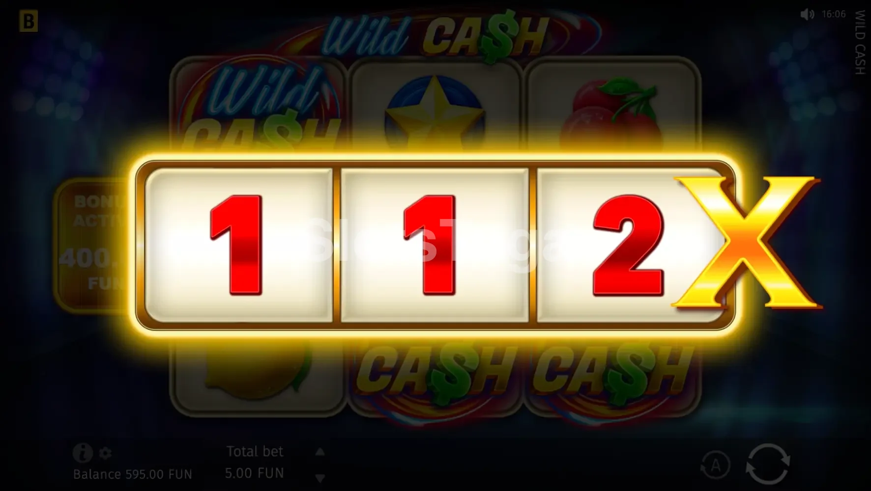 Rodada de bônus ativada na slot Wild Cash com a roda de prêmios