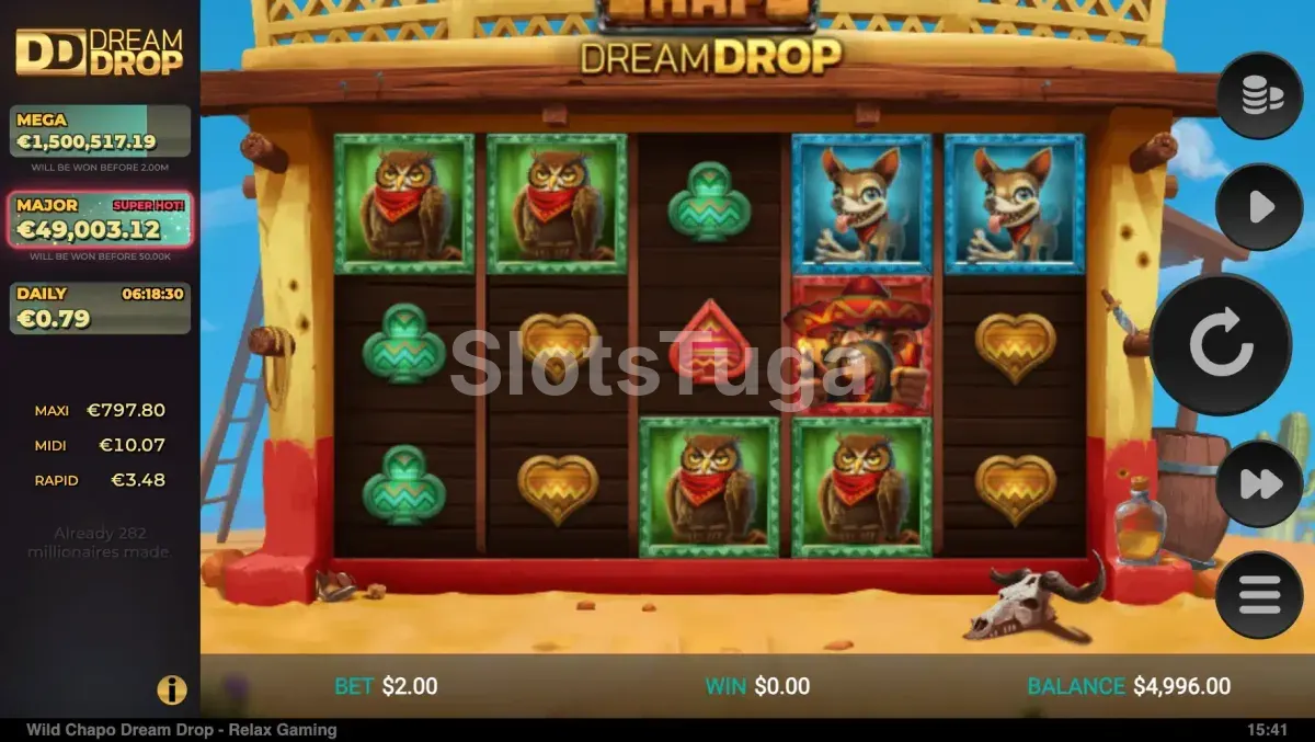 Rodada de bônus do Wild Chapo Dream Drop com wilds acumulados no último giro