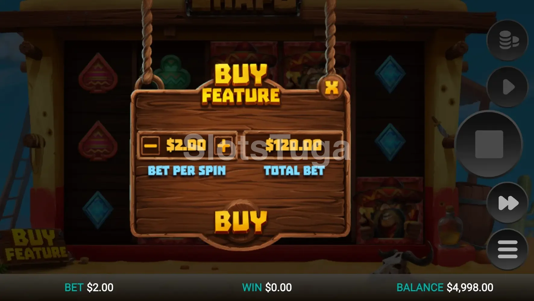 Botão de compra de bônus do Wild Chapo e opções disponíveis