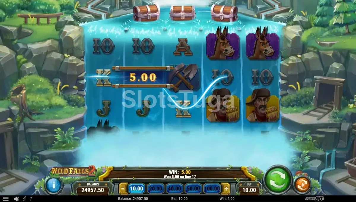 Resultado de rodada da Wild Falls 2 com multiplicadores ativados