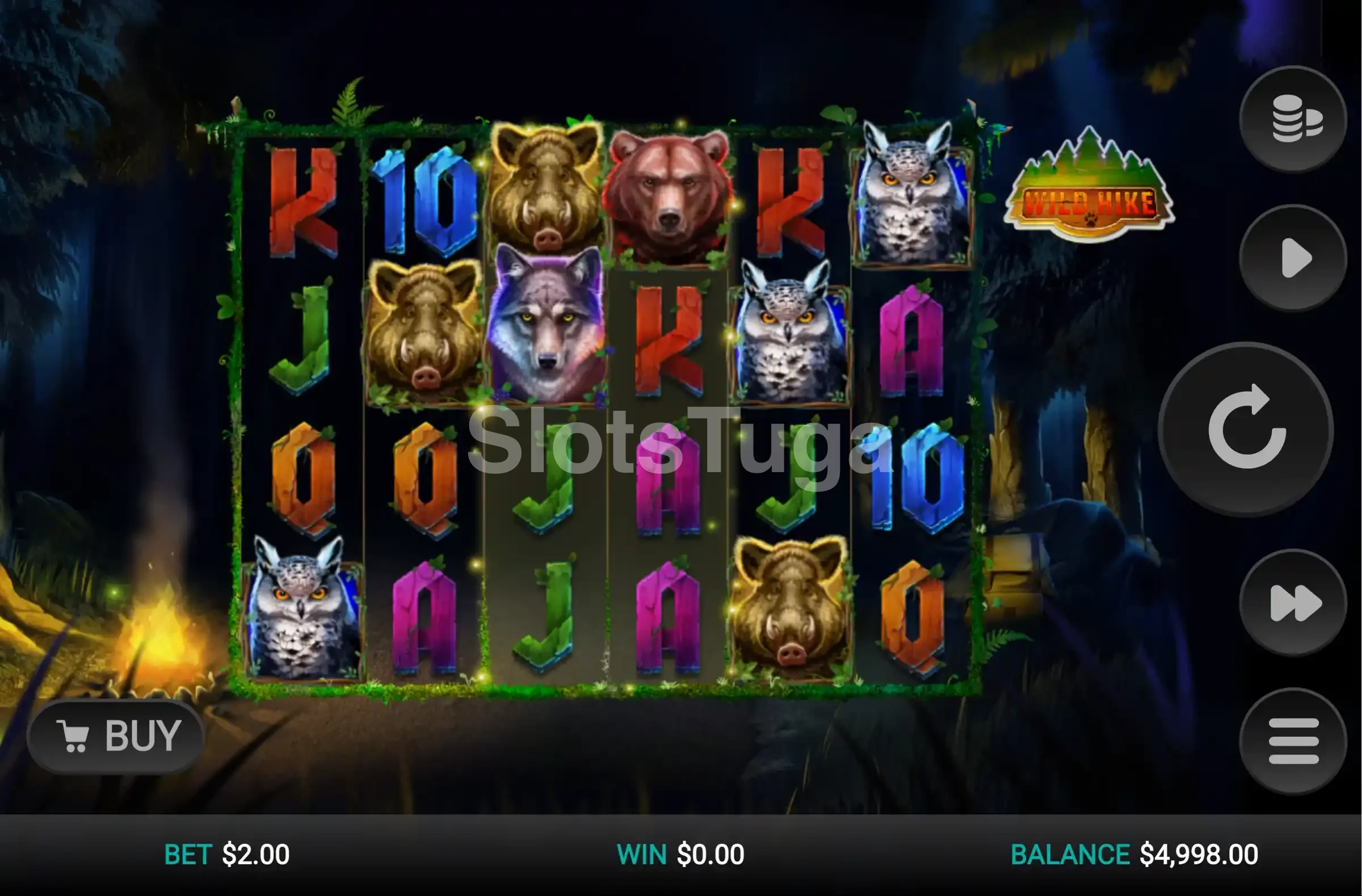 Jogo base da Wild Hike com os rolos e símbolos da trilha