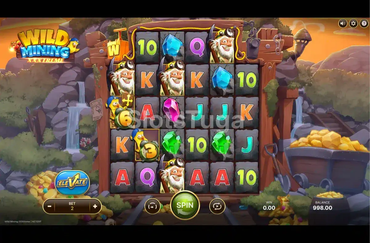 Jogo base da Wild Mining XXXtreme com rouleaux e mineração em ação