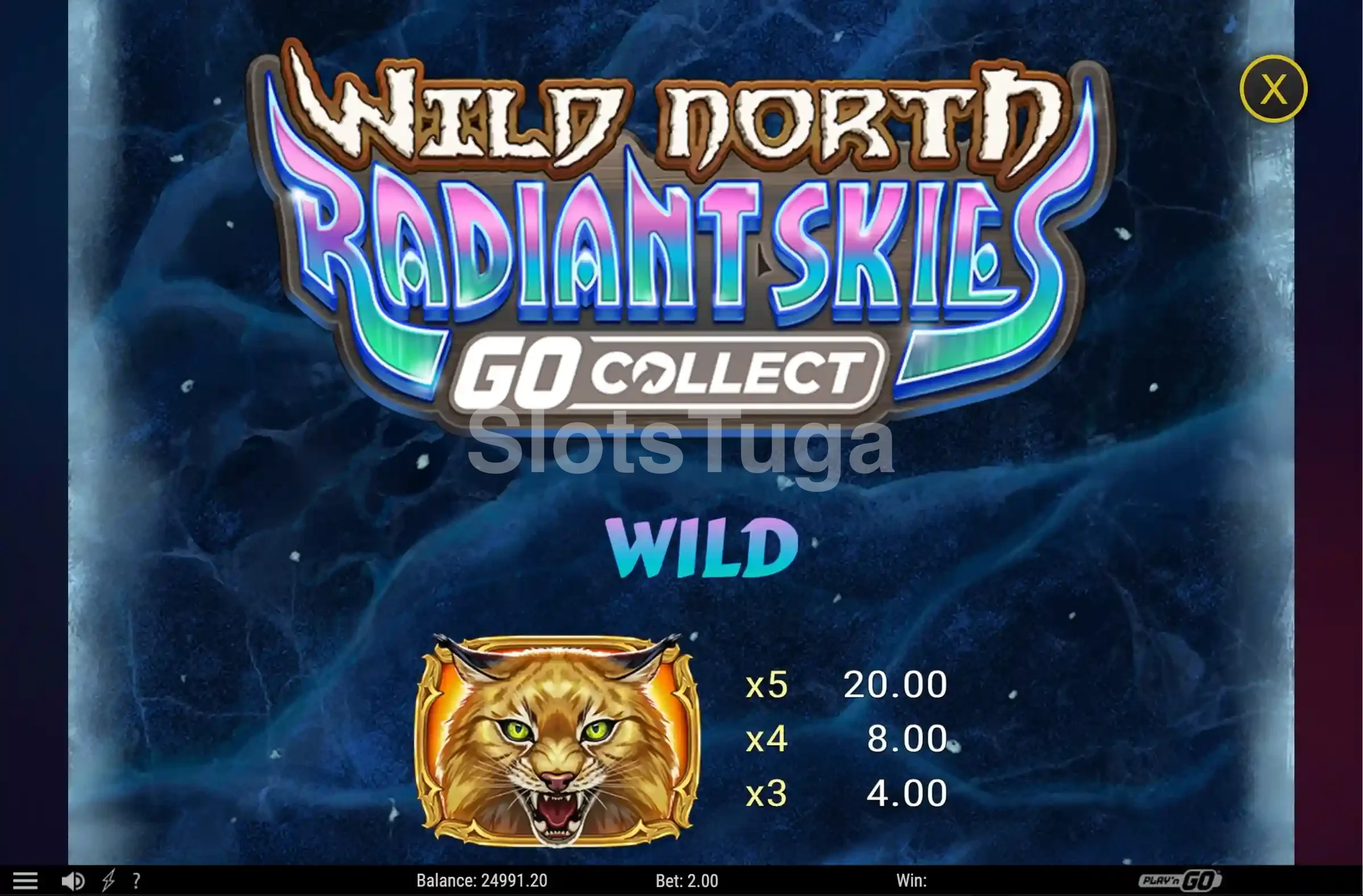 Tabela de pagamentos da Wild North Radiant Skies mostrando os símbolos e prêmios