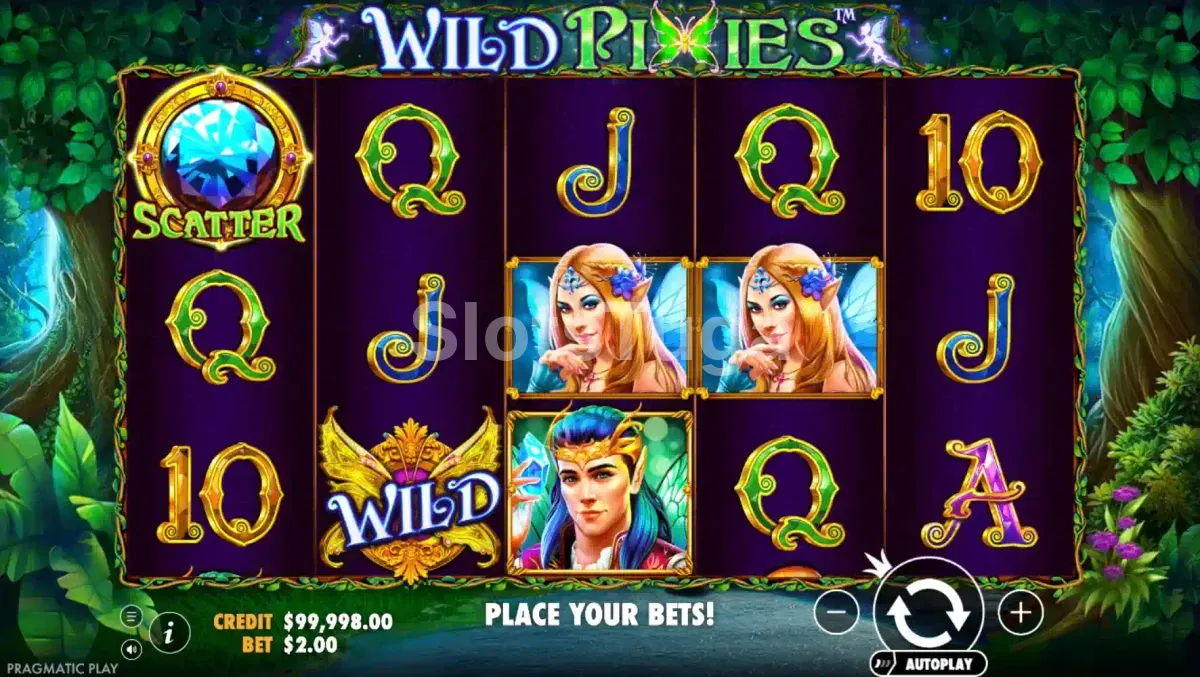 Jogo base da Wild Pixies com rolos encantados na floresta