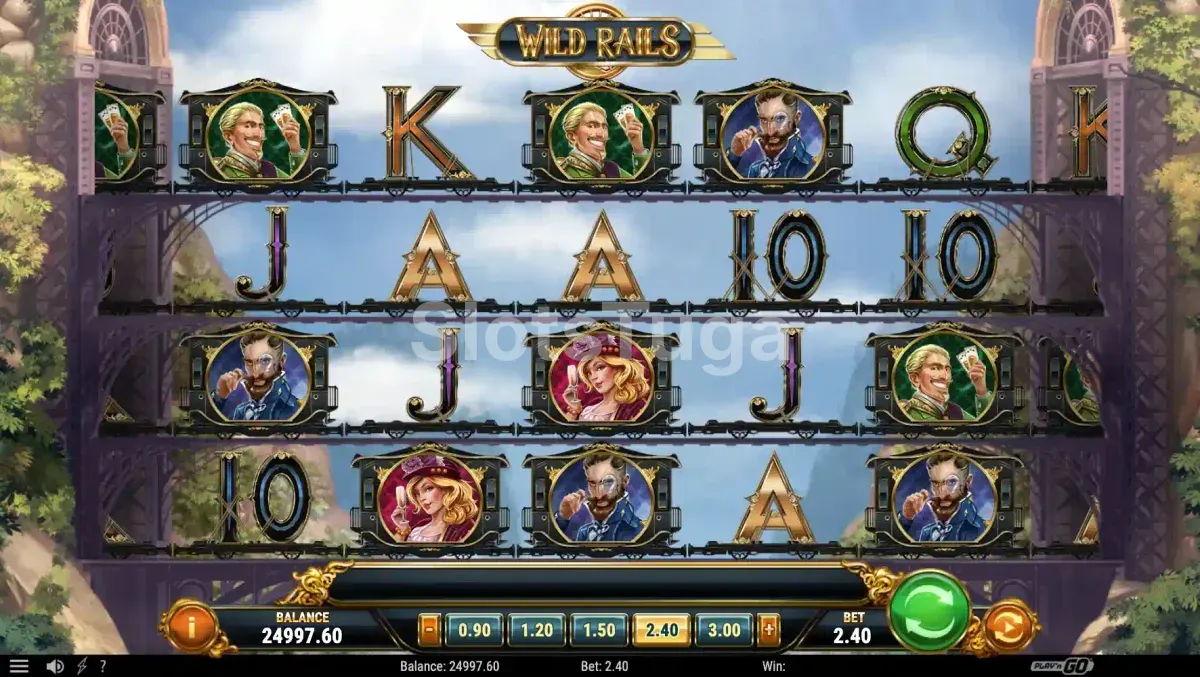 Jogo base da Wild Rails com rolos se movendo horizontalmente
