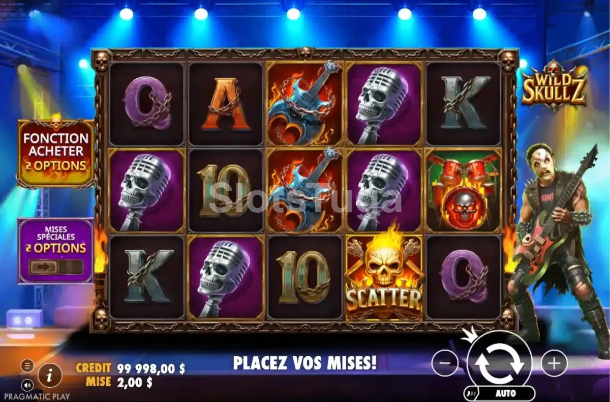 Jogo base da Wild Skullz com rouleaux e símbolos de caveira