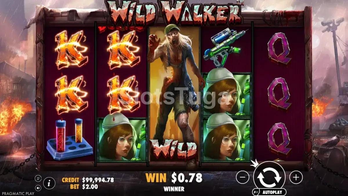 Wild Walker em ação durante o jogo base com o wild errante nos rolos