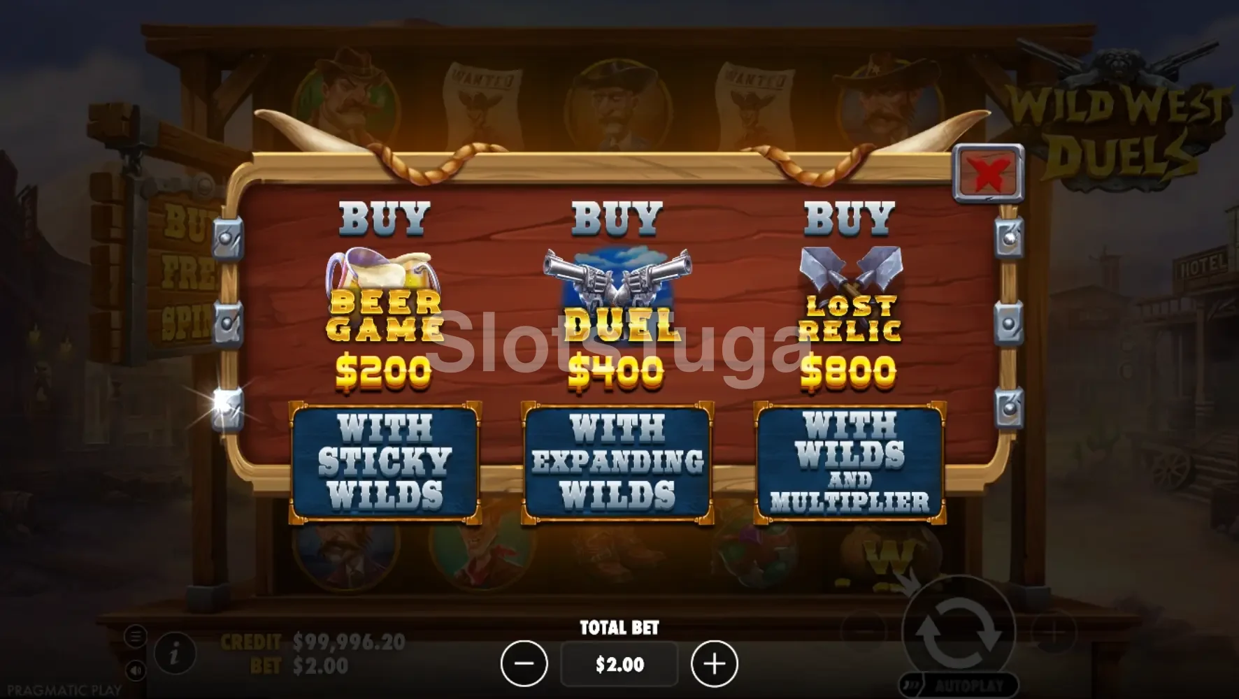 Função Bonus Buy disponível na Wild West Duels