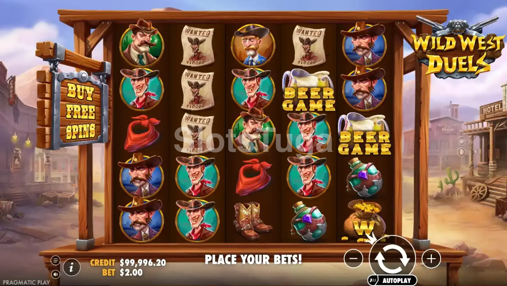 Jogo base da Wild West Duels com rouleaux e símbolos do faroeste