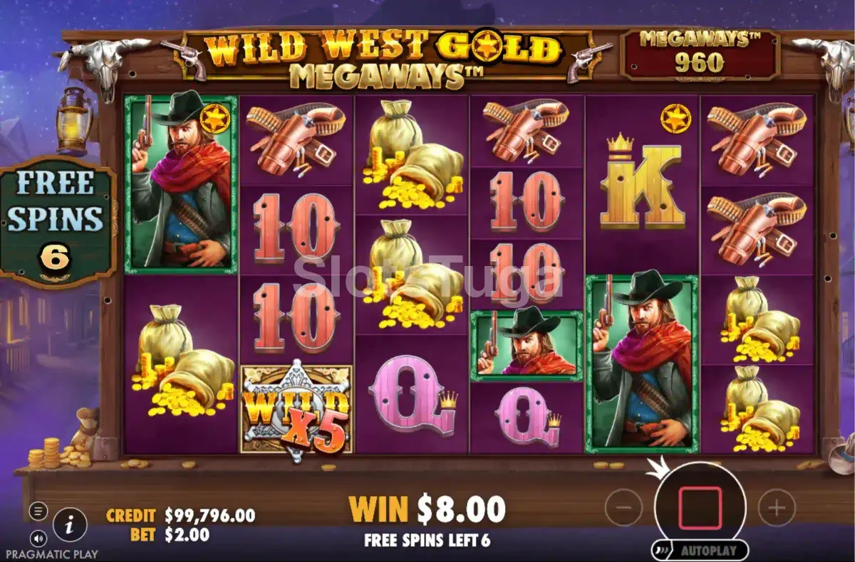 Rodadas grátis em ação na Wild West Gold Megaways com multiplicadores ativos