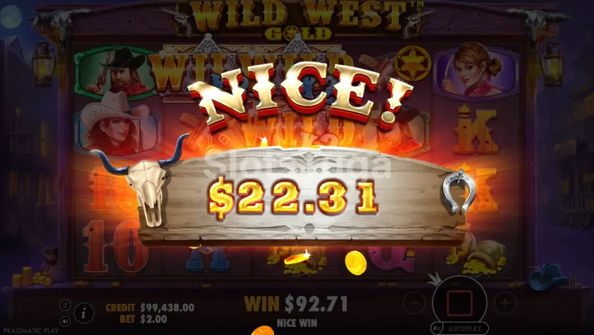 Grande vitória na slot Wild West Gold com multiplicadores Sticky Wilds empilhados
