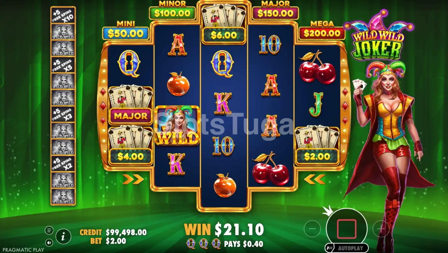 Rodadas grátis ativadas na slot Wild Wild Joker com multiplicadores
