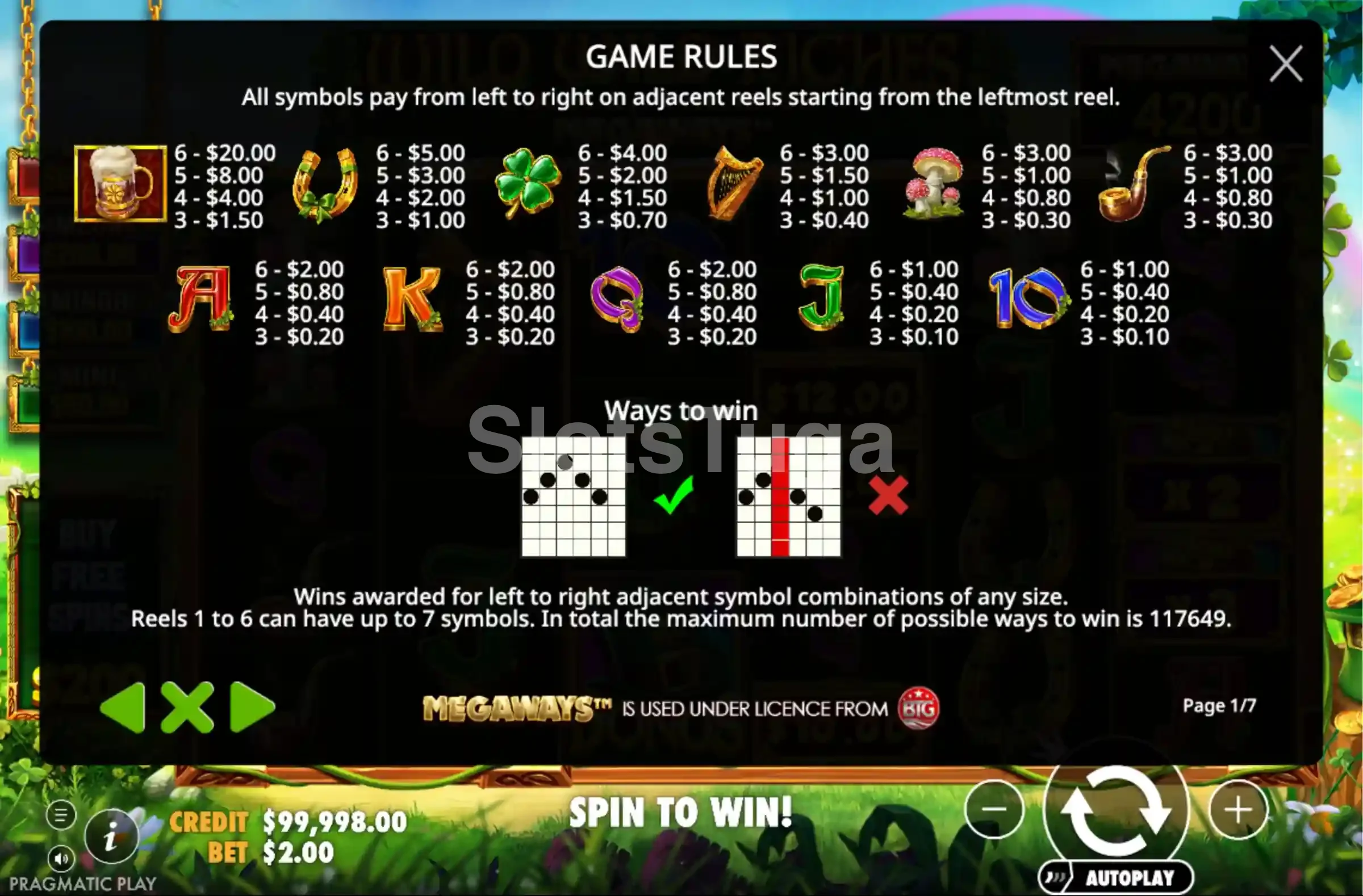 Tabela de pagamentos completa do Wild Wild Riches Megaways