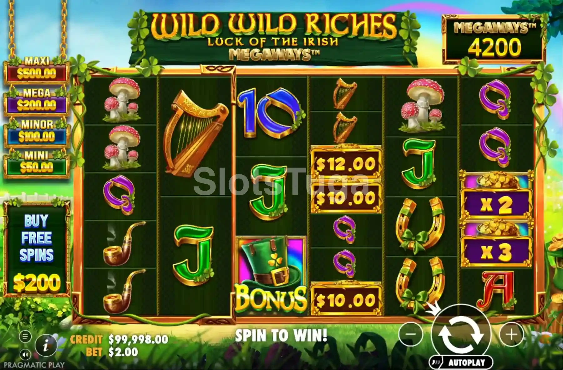 Jogo base do Wild Wild Riches Megaways mostrando os rouleaux ativos