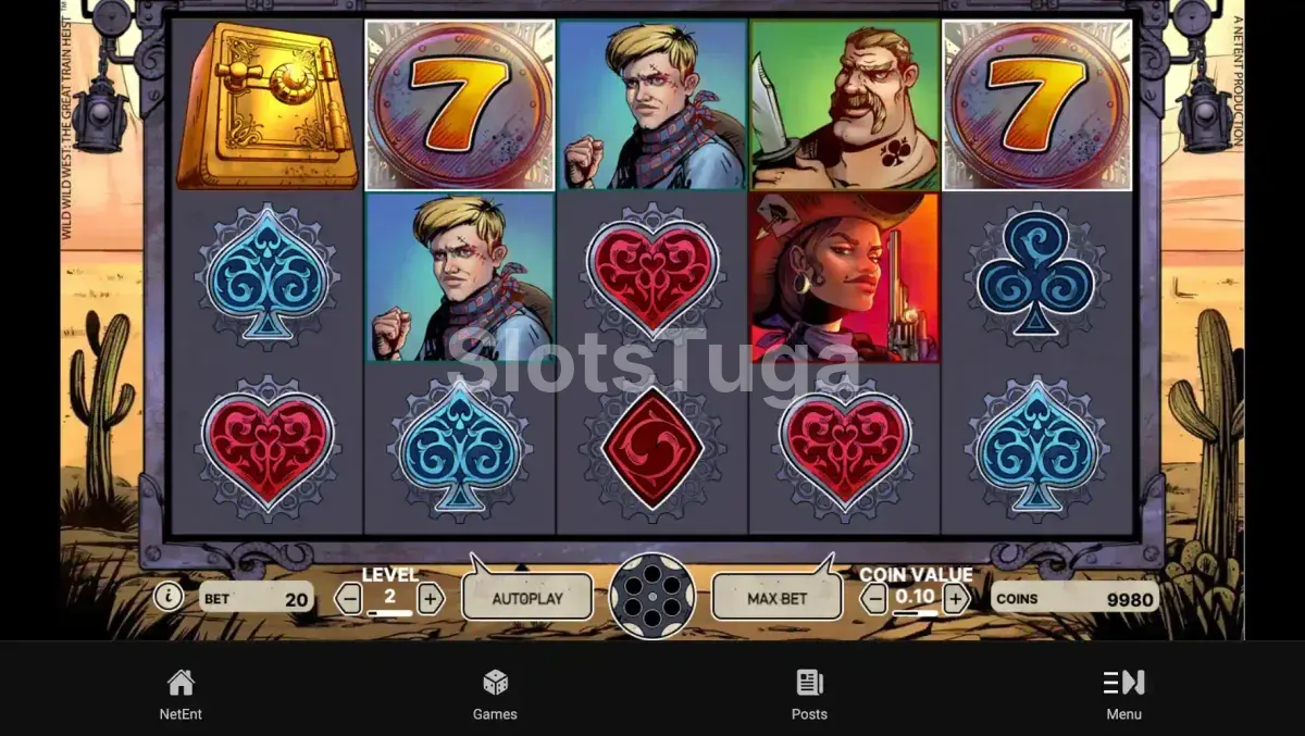 Tela principal da slot Wild Wild West mostrando os rouleaux em ação