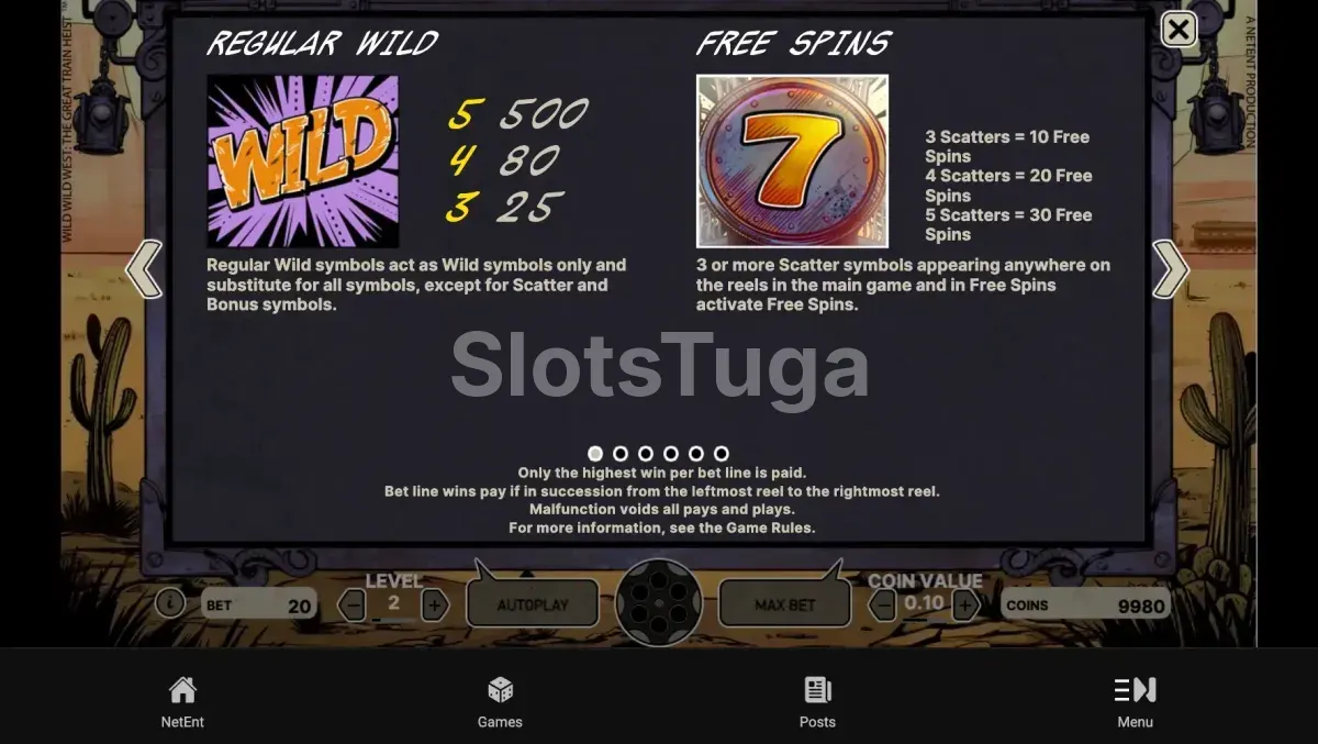 Tabela de pagamentos da slot Wild Wild West com todos os símbolos