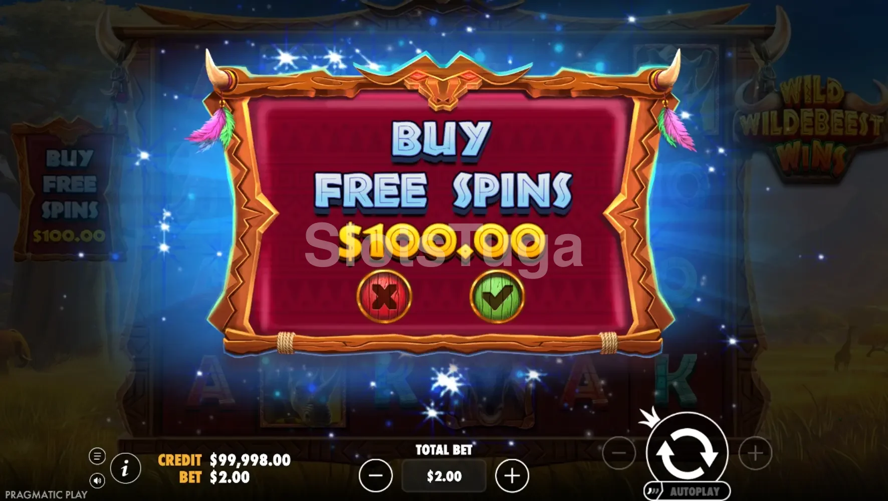 Interface de compra de bônus do Wild Wildebeest Wins