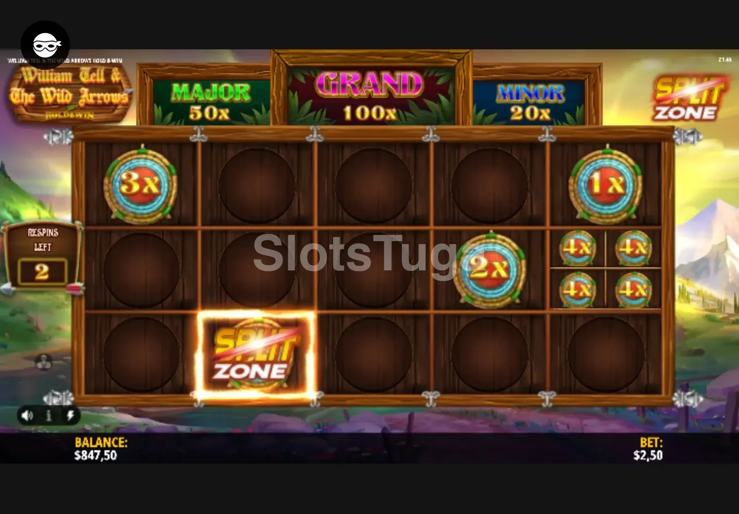 Rodada de giros grátis da slot William Tell & The Wild Arrows em andamento