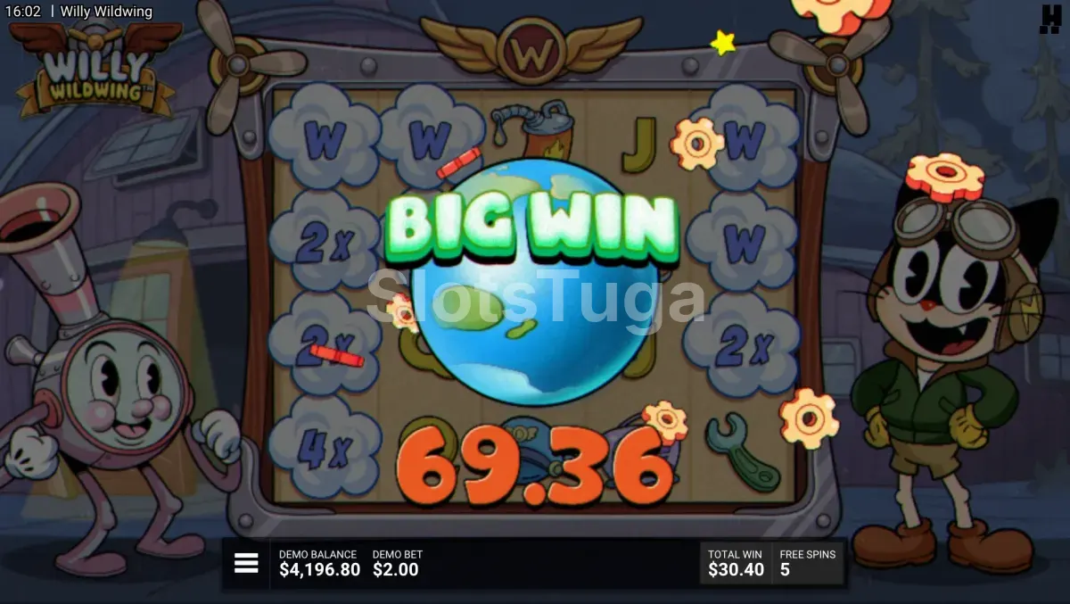 Prémio grande em Willy Wildwing com wilds de fumo multiplicadores