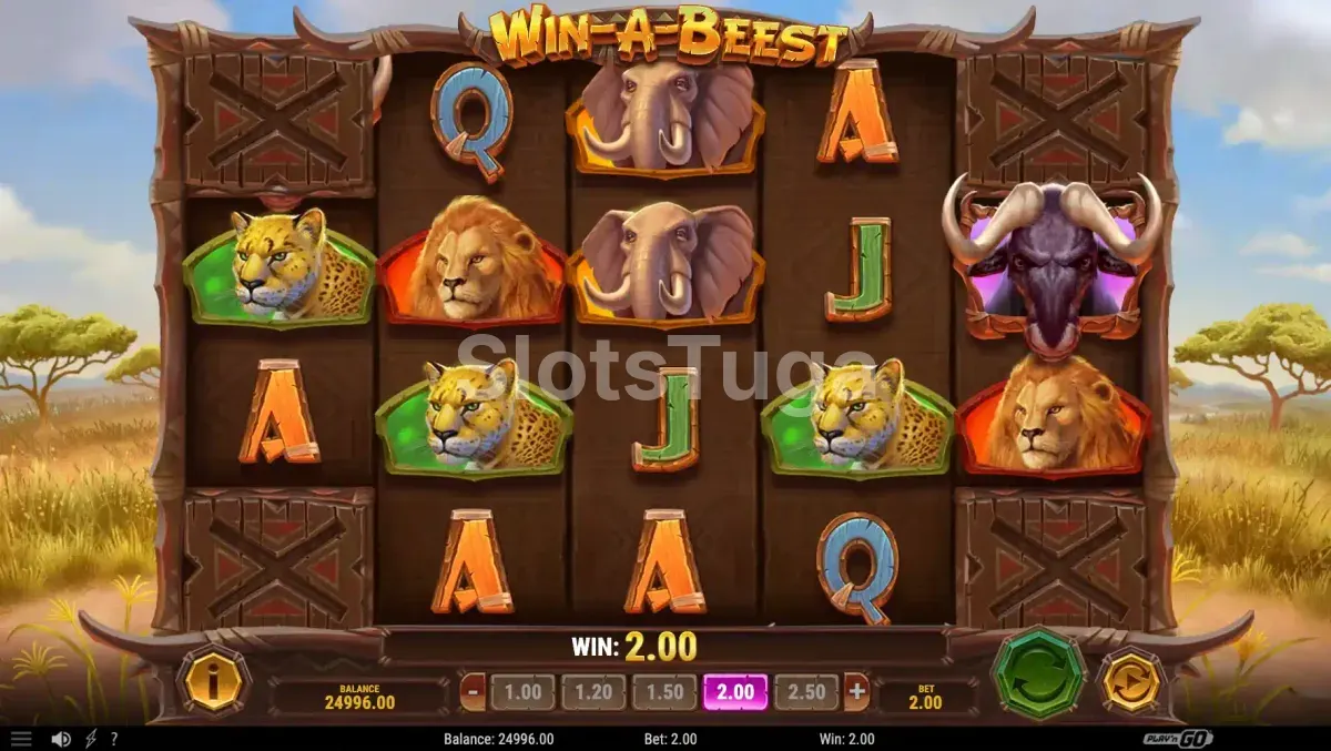 Recursos bônus da Win a Beest com rolos expandidos em modo Beest