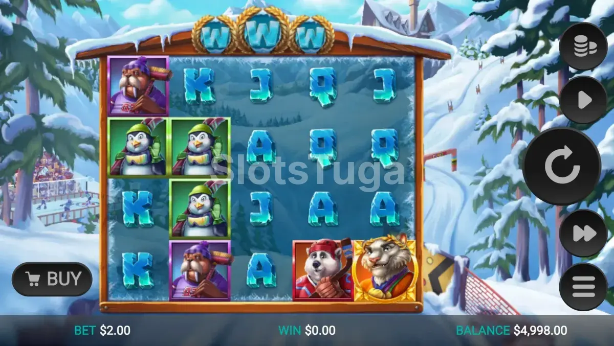 Tela principal do jogo Winter Champions com animais atletas na neve