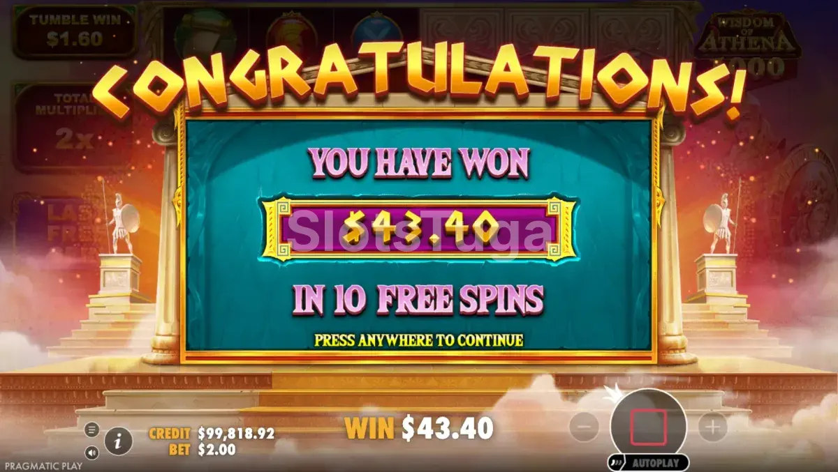 Big win com multiplicador alto na Wisdom of Athena 1000
