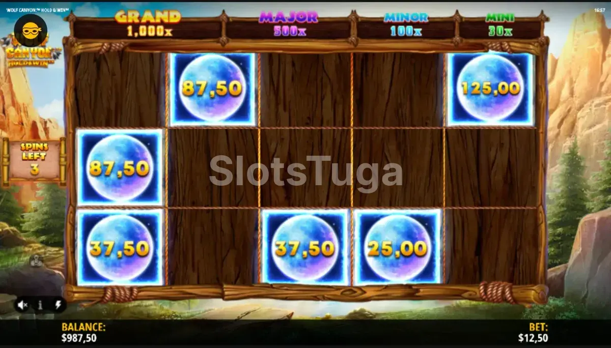 Rodada de giros grátis ativada no Wolf Canyon Hold & Win