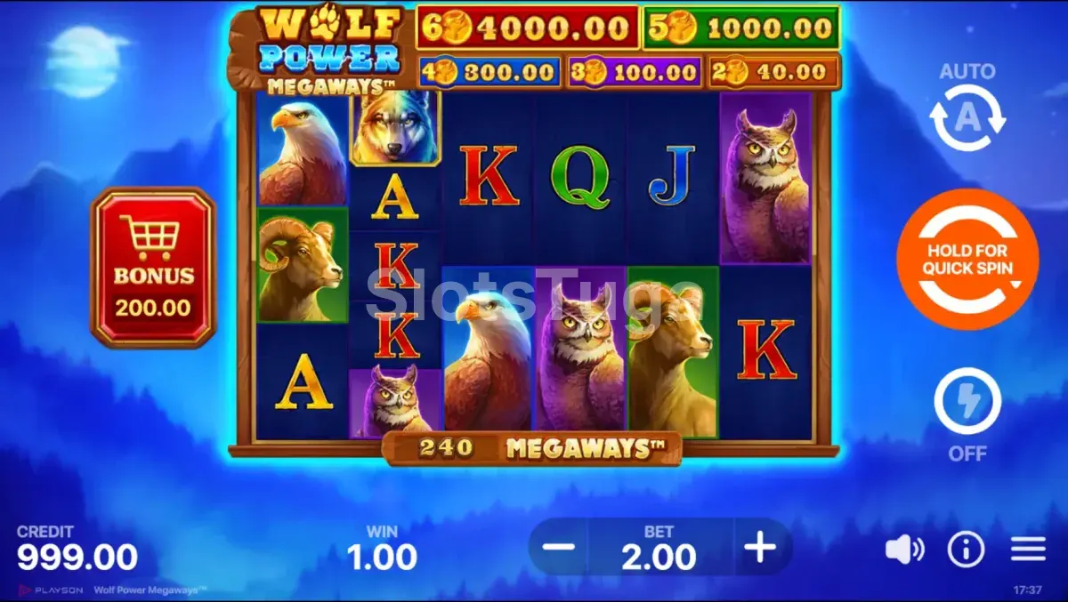 Jogo base da Wolf Power Megaways com rouleaux em ação