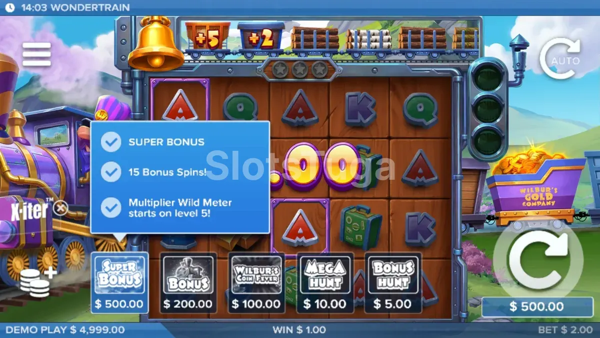 Ecrã de compra de bónus X-iter em Wonder Train