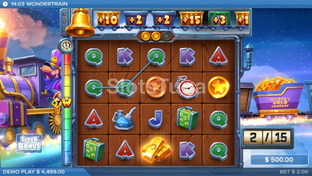 Ronda de free spins de Wonder Train com o cenário nas nuvens e o arco-íris