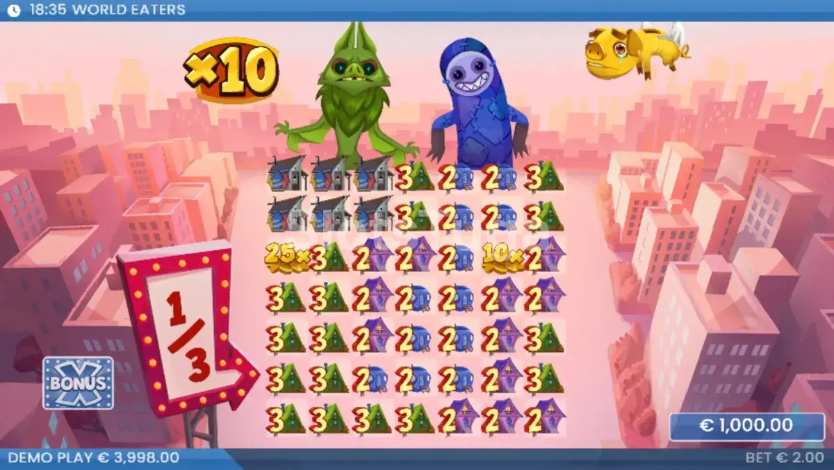 Modo free spins da World Eaters com grade expandida 7x7 e Ultra Besta