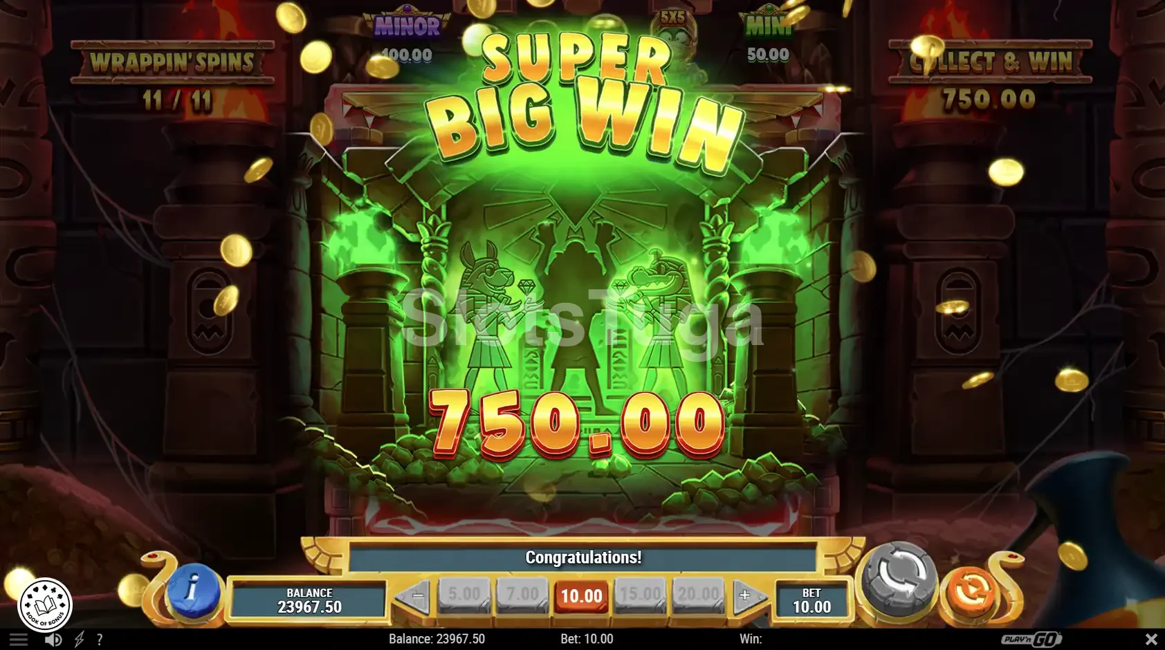 Big Win na Wrappin' Gold com premiação em destaque na tela