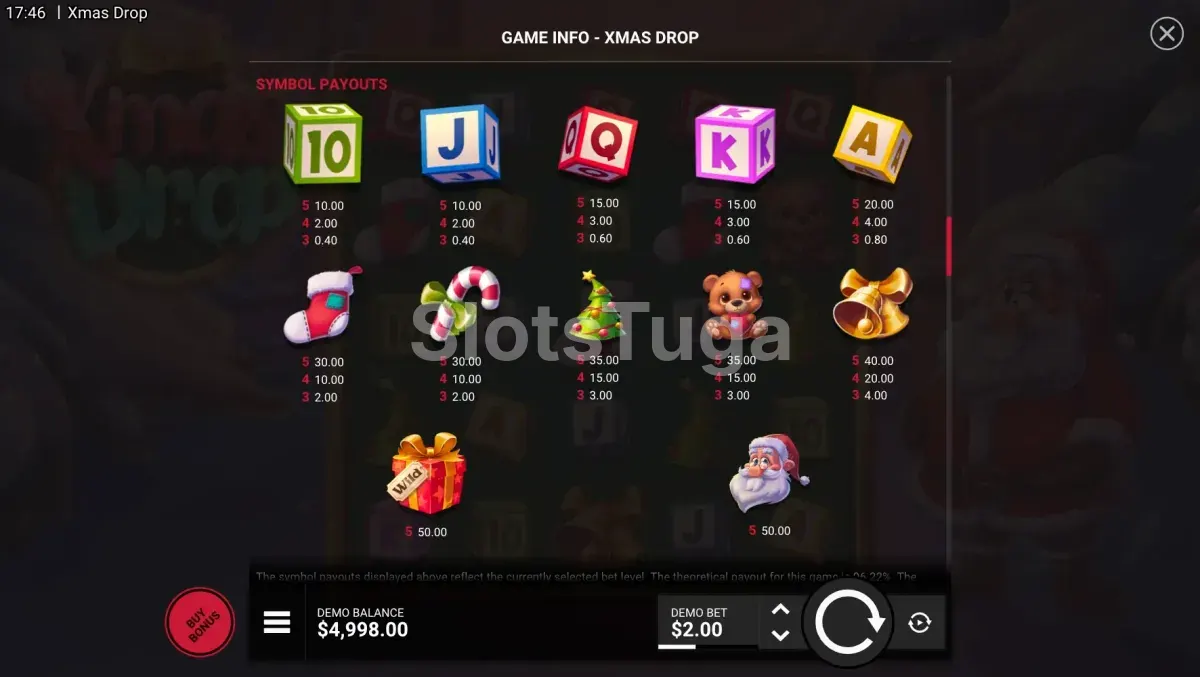 Tabela de pagamentos da Xmas Drop com todos os símbolos e valores