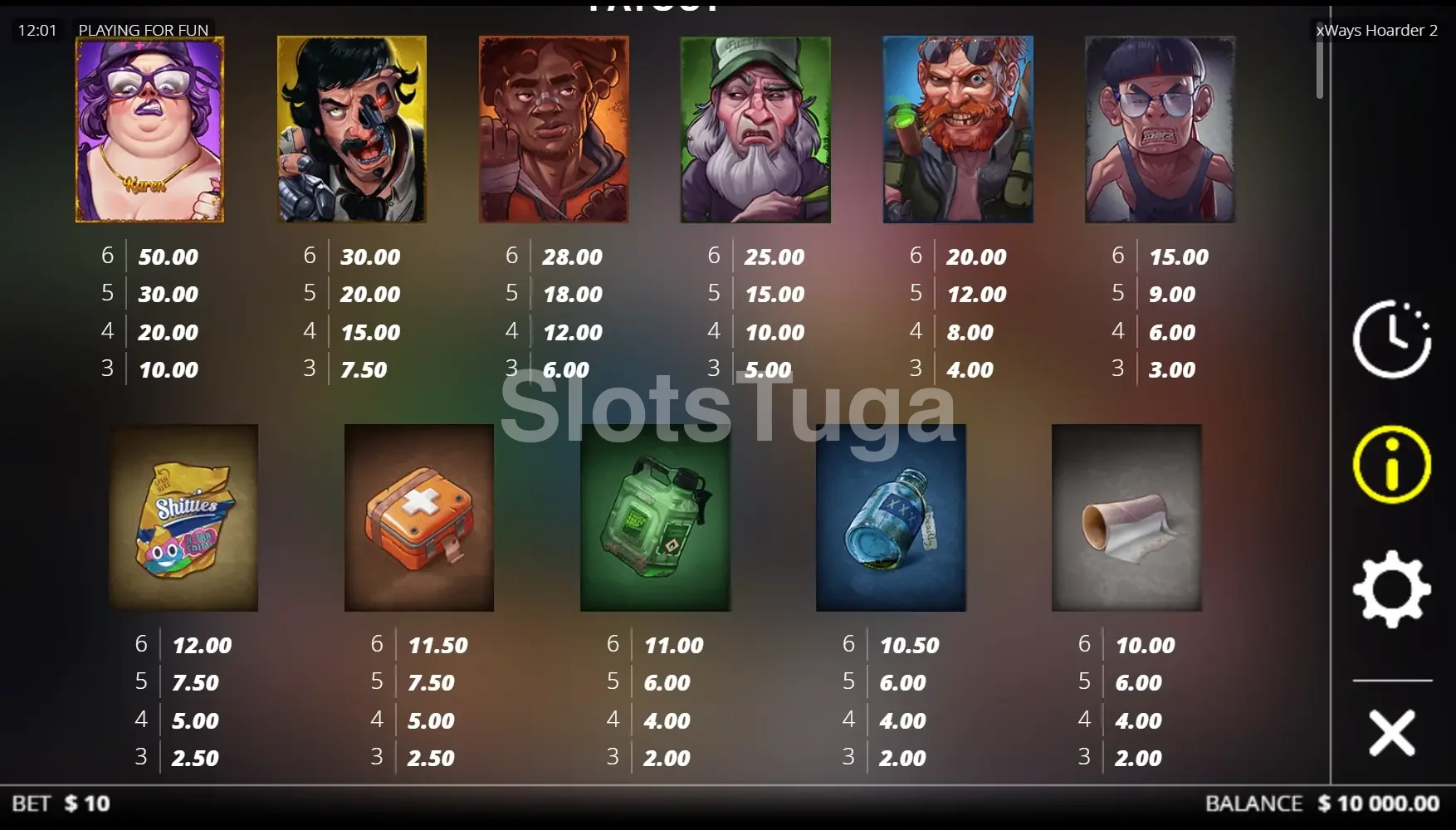 Tabela de pagamentos da xWays Hoarder 2 com todos os símbolos e prêmios