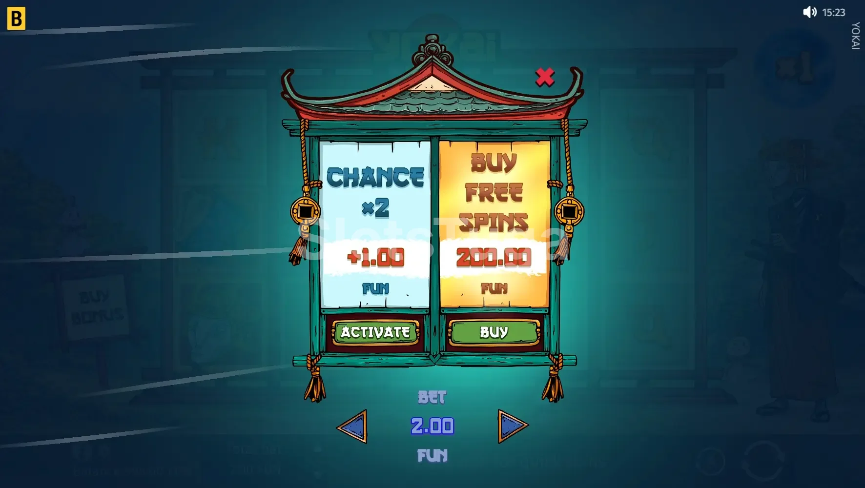Opção de compra de bônus na slot Yokai da BGaming
