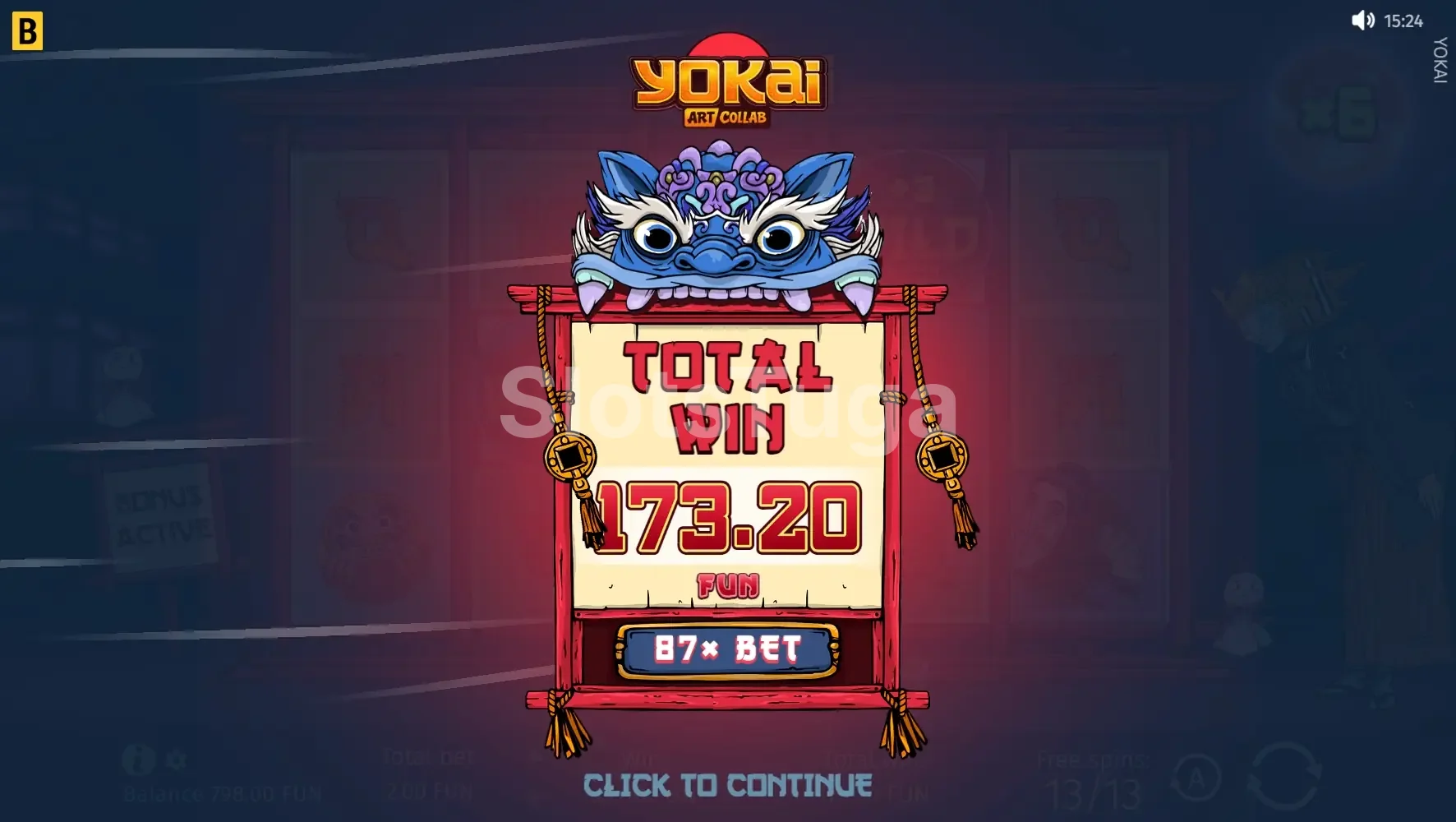 Grande vitória na slot Yokai com multiplicador no máximo