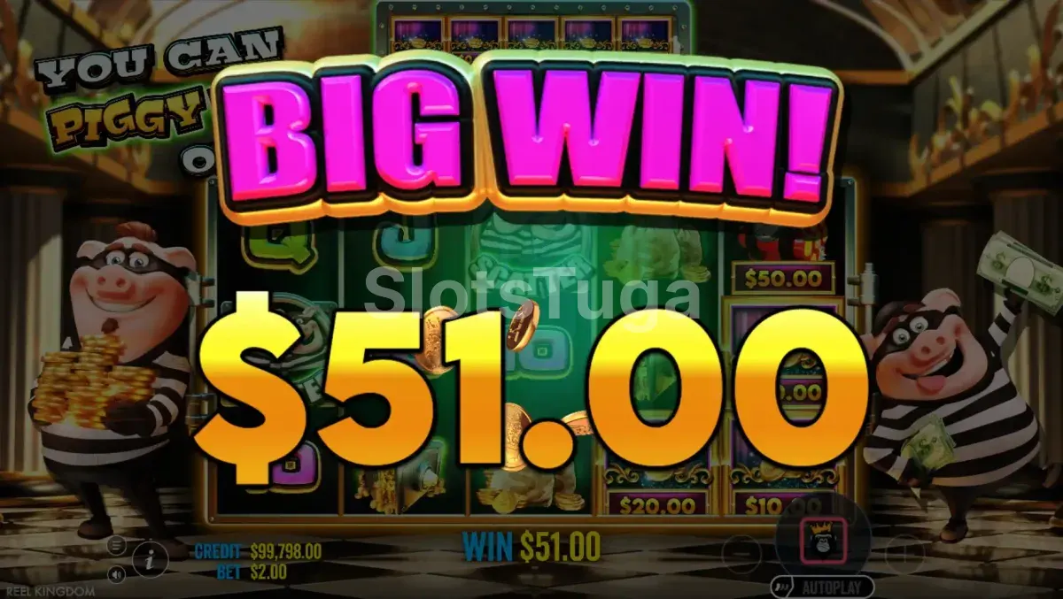 Big win na slot You Can Piggy Bank on It com porquinhos comemorando
