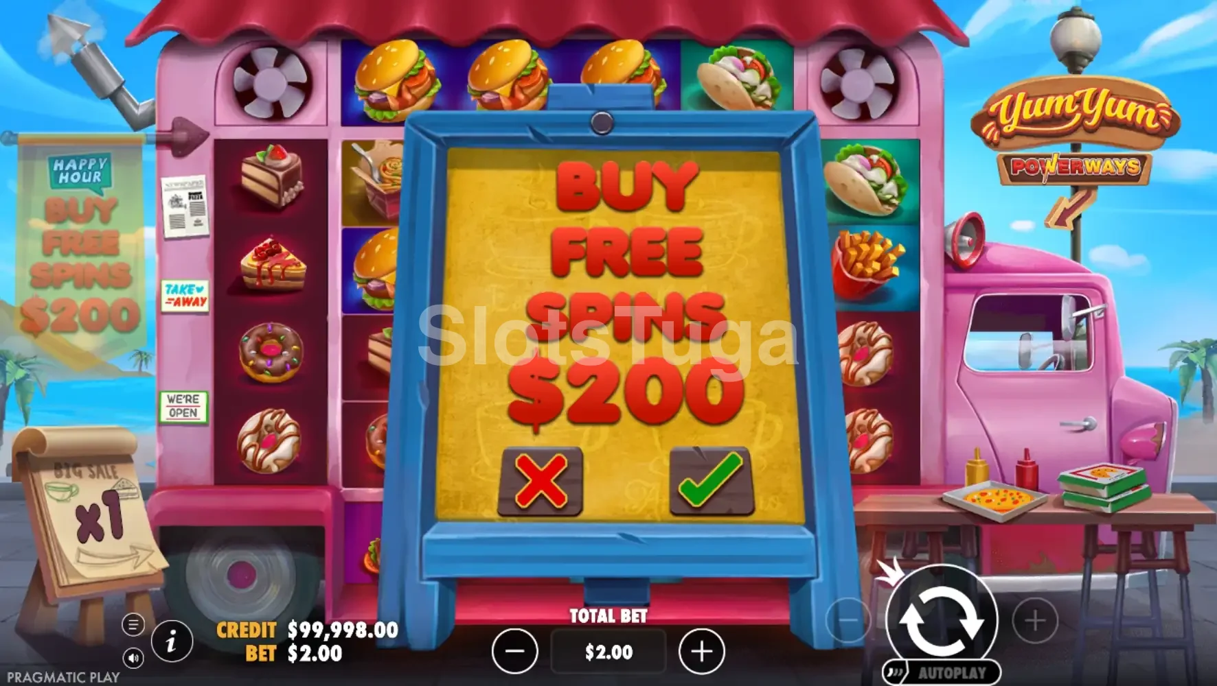 Tela de compra de bônus da slot Yum Yum Powerways