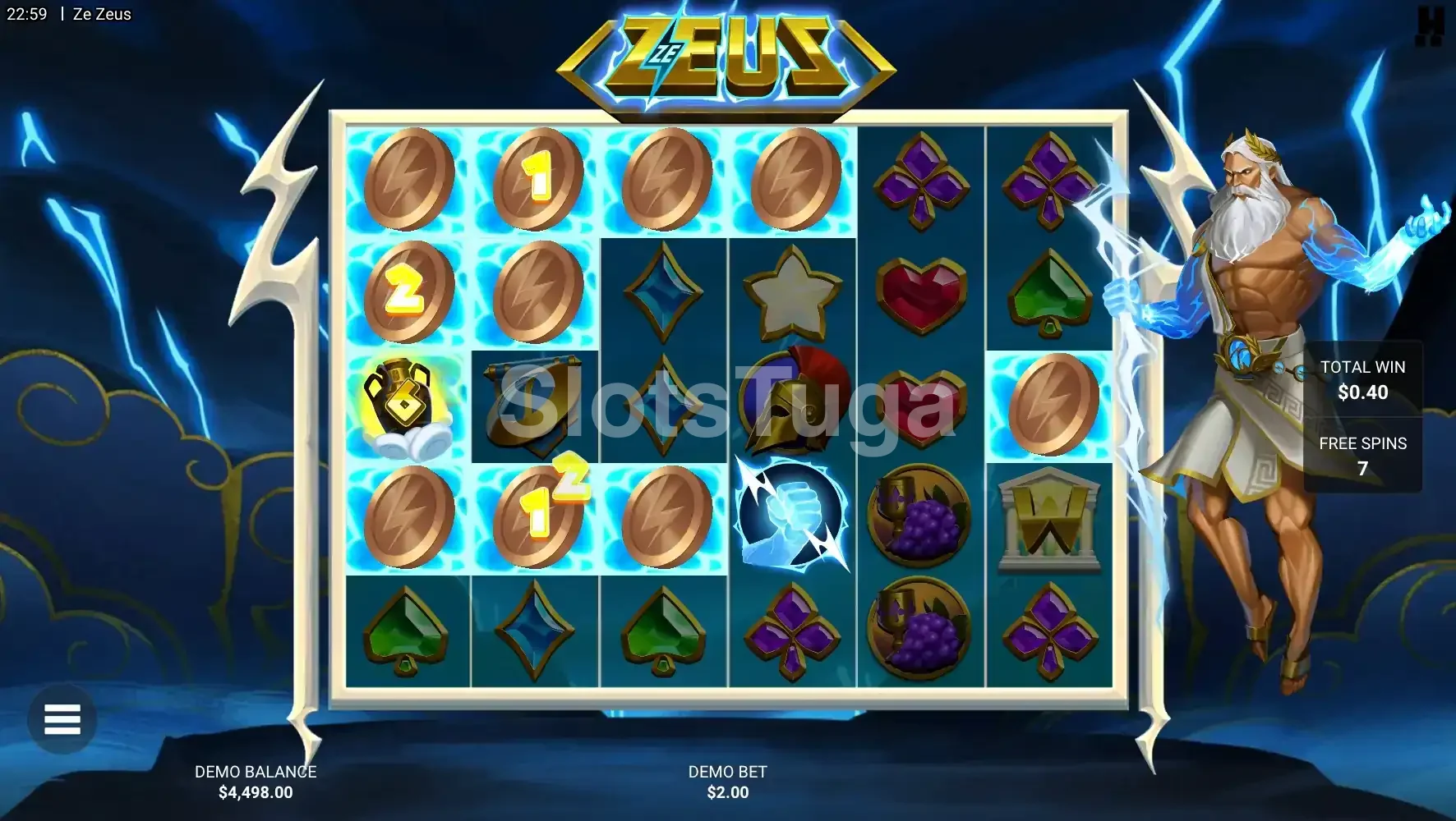 Rodadas grátis do Ze Zeus com Quadrados Divinos ativados
