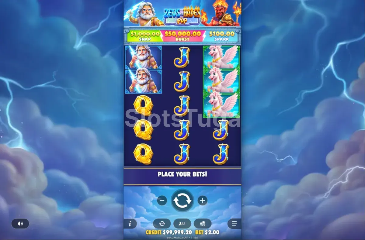 Jogo base de Zeus vs Hades POP com a grelha de 3 rolos