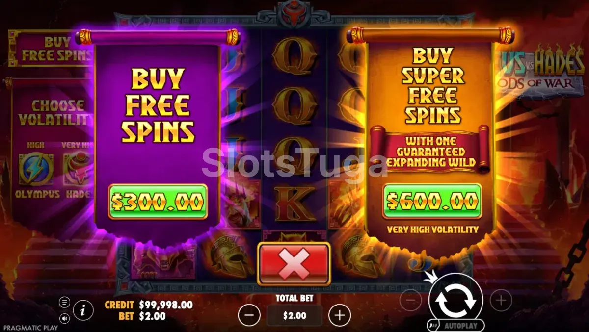 Recurso de compra de bônus disponível na slot Zeus vs Hades
