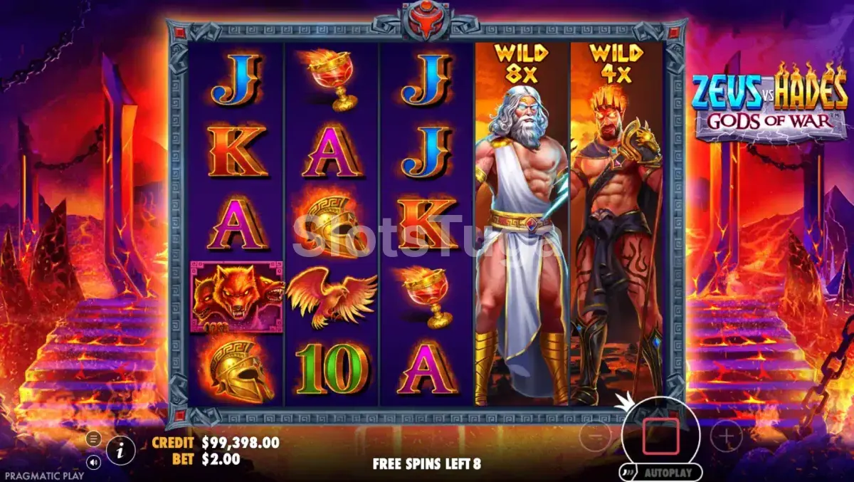 Rodadas gratuitas em ação na slot Zeus vs Hades com multiplicadores ativos