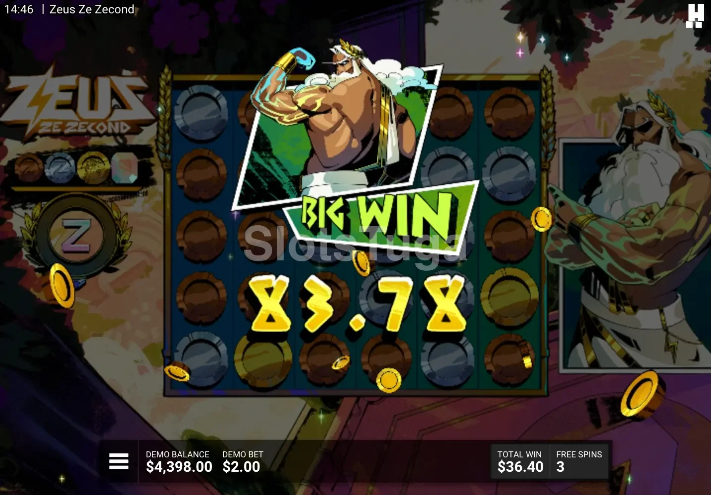 Grande vitória na slot Zeus Ze Zecond com multiplicador expressivo na tela