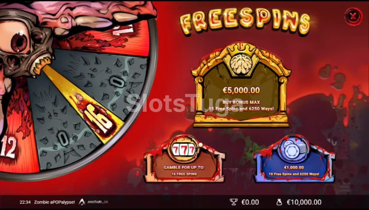 Tela de compra de bônus da Zombie APOPalypse com opções disponíveis