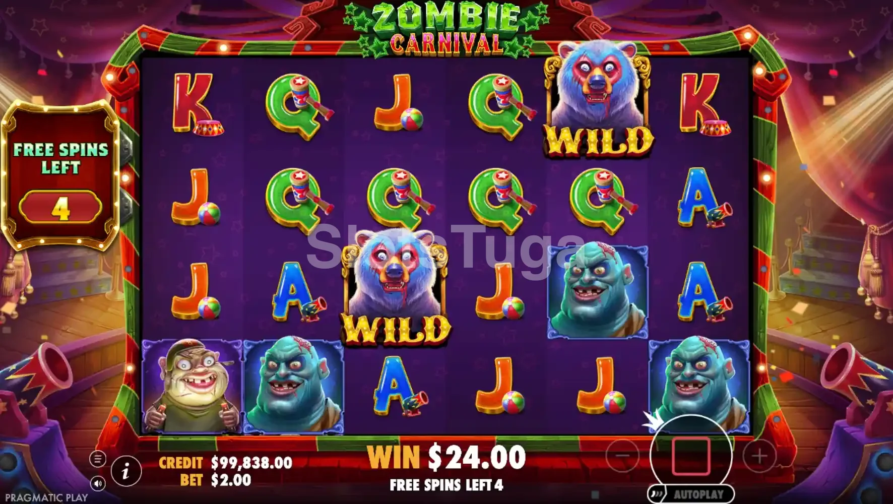 Rodadas grátis de Zombie Carnival com wilds fixos e multiplicador